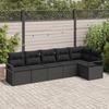 6-piece Garden Sofa Set with Black Poly Rattan Cushions, 2-seater Garden Sofa with Black Poly 3346403 Cushions