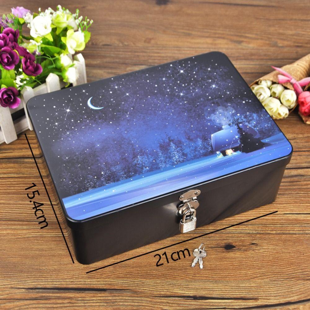 Vintage Tinplate Box with Lock Key Metal Box Durable Makeup Box
