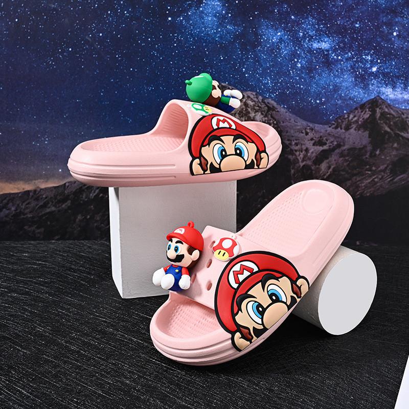 Удобные мультяшные тапочки для мальчиков с Марио, легкие, с мягкой подошвой, нескользящая конструкция, идеально подходят для летней носки