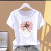 (Asian Size) Graphic Tee Casual T Flower Watercolor Trend Cute Clothing Print Female Casual Women's Top Fashion Short Sleeve T-shirt