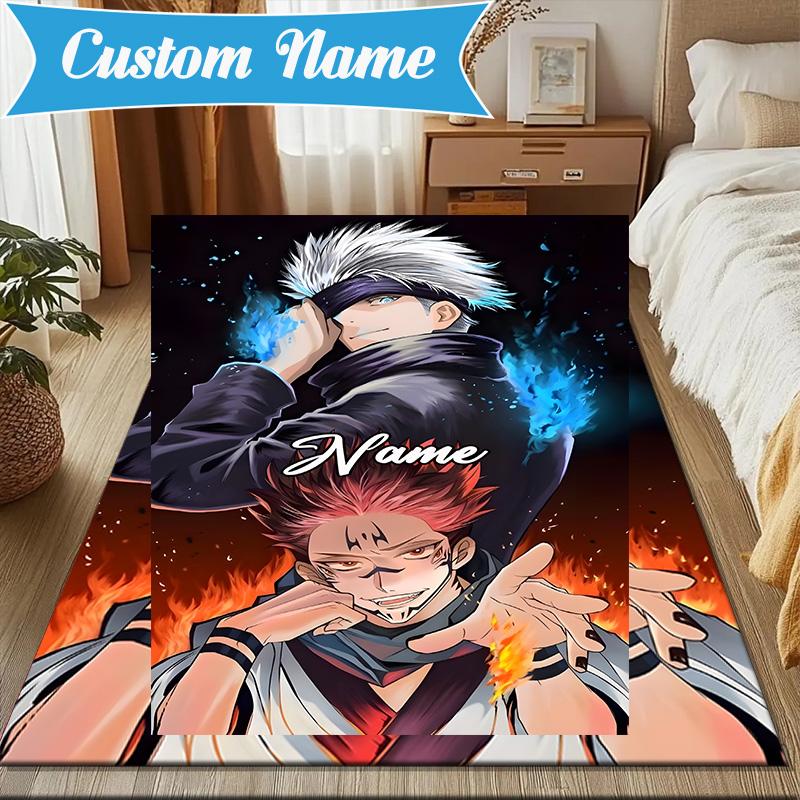 Custom Name Light Darkness Jujutsu Rug for Living Room, Game Rooms, Office, Bedroom, Floor Mat Playful Design, fan gifts Christmas decor