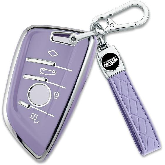 Soft TPU for BMW Key Fob Cover with Leather Keychain for X1 X3 X4 X5 X6 X7 M5 M6 1 2 3 4 5 6 7 Series GT3 GT5 GT6 Key Case Accessories, Gold