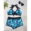 2025 Европа и США Amazon Новый Раздельный Собранный Холтер Сексуальный Бикини С Открытой Спиной Ретро Принт Купальный Костюм Женский