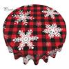 Christmas Table Cloth Snowflake Plaid Print New Year Style Round Shape Easy Care Table Protection Banquets Dining Room Kitchen Party Decoration