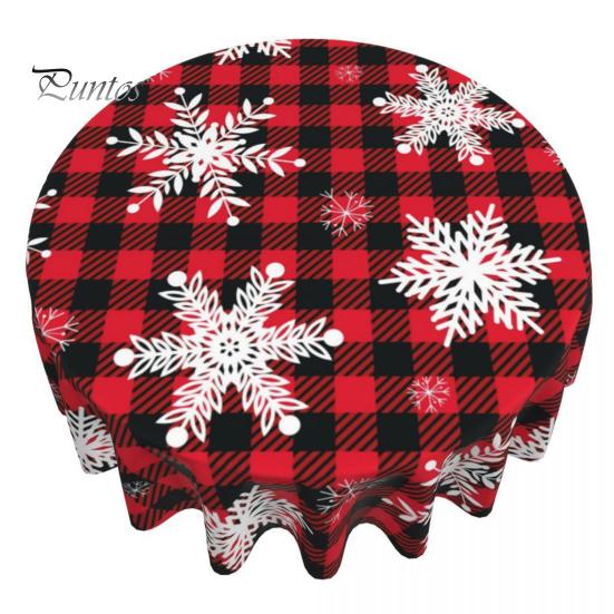 Christmas Table Cloth Snowflake Plaid Print New Year Style Round Shape Easy Care Table Protection Banquets Dining Room Kitchen Party Decoration