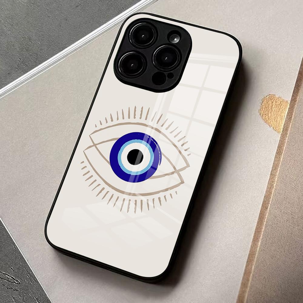 Винтажный синий чехол для телефона 'Сглаз' для iPhone 17 Pro Max 16 15 14 Pro Max 13 11 X Xs Xr 8 7Plus Стеклянная крышка