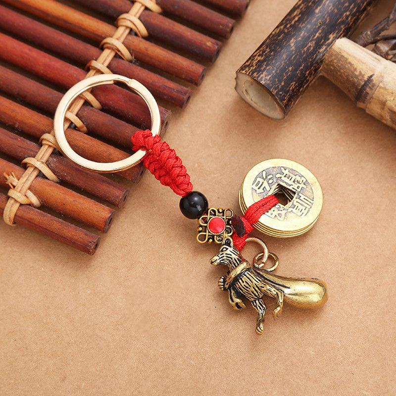 1 шт. сумка кулон латунный зодиакальный кролик тигр императоры деньги брелок с красной веревкой счастливый тигр автомобильный брелок ювелирные изделия аксессуары