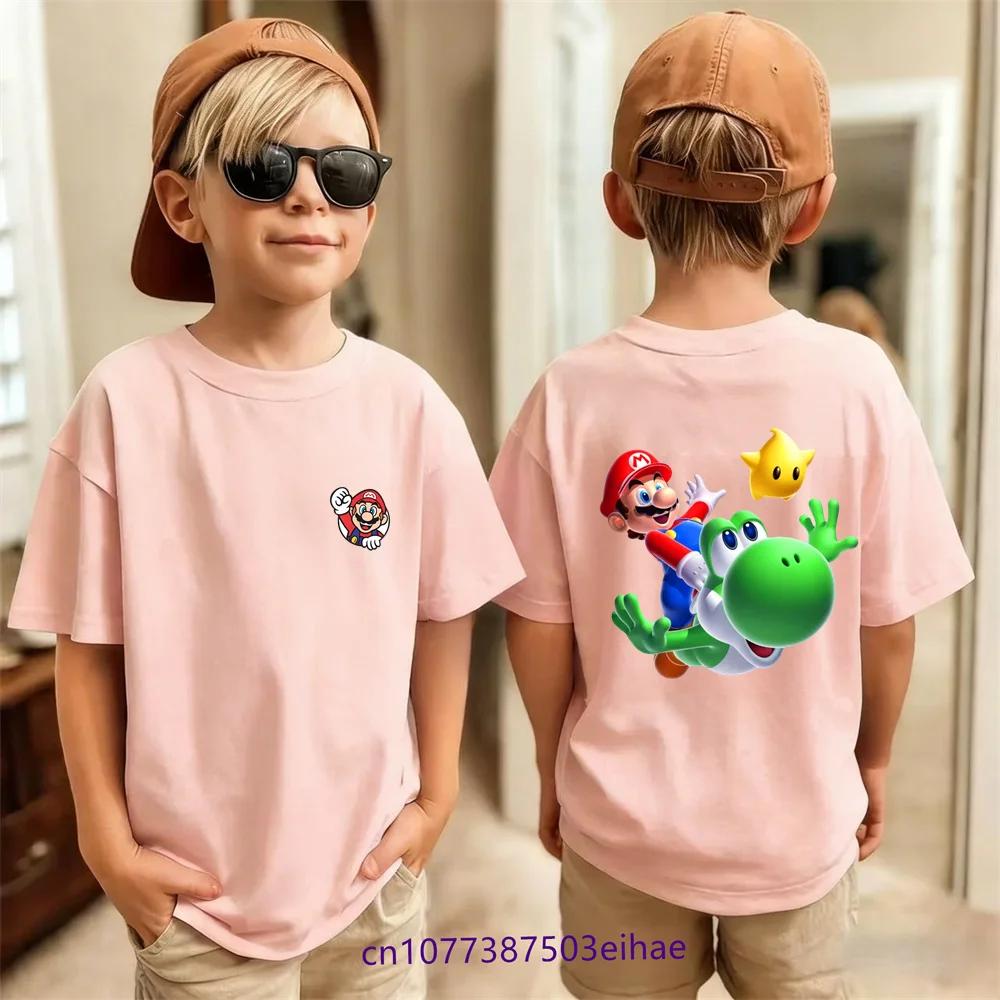 Спортивная детская футболка Super Mario, летняя, с коротким рукавом, дышащий хлопок, милый мультяшный дизайн, модные легкие детские топы