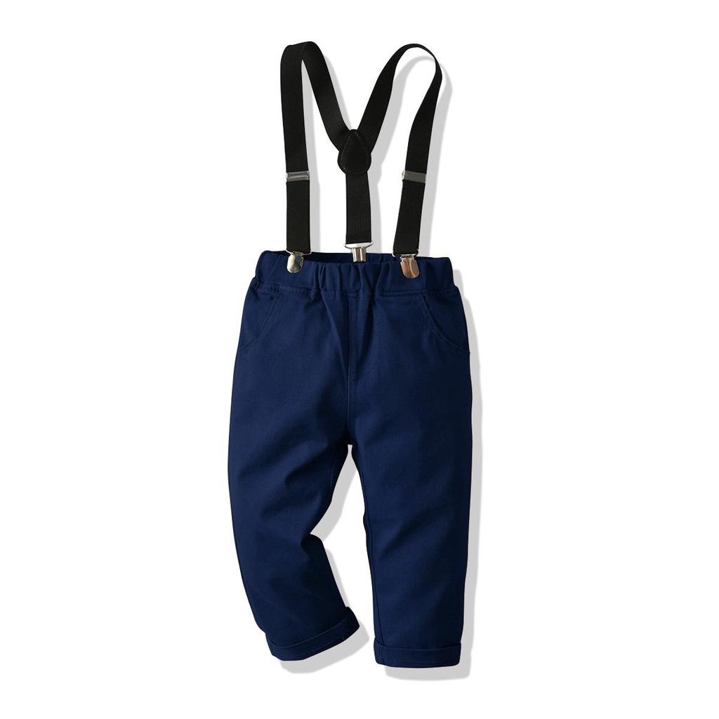 Boy's 4-Piece Formal Set: Tie, Shirt, Suspenders, Long Pants, Cotton Gentleman Outfit