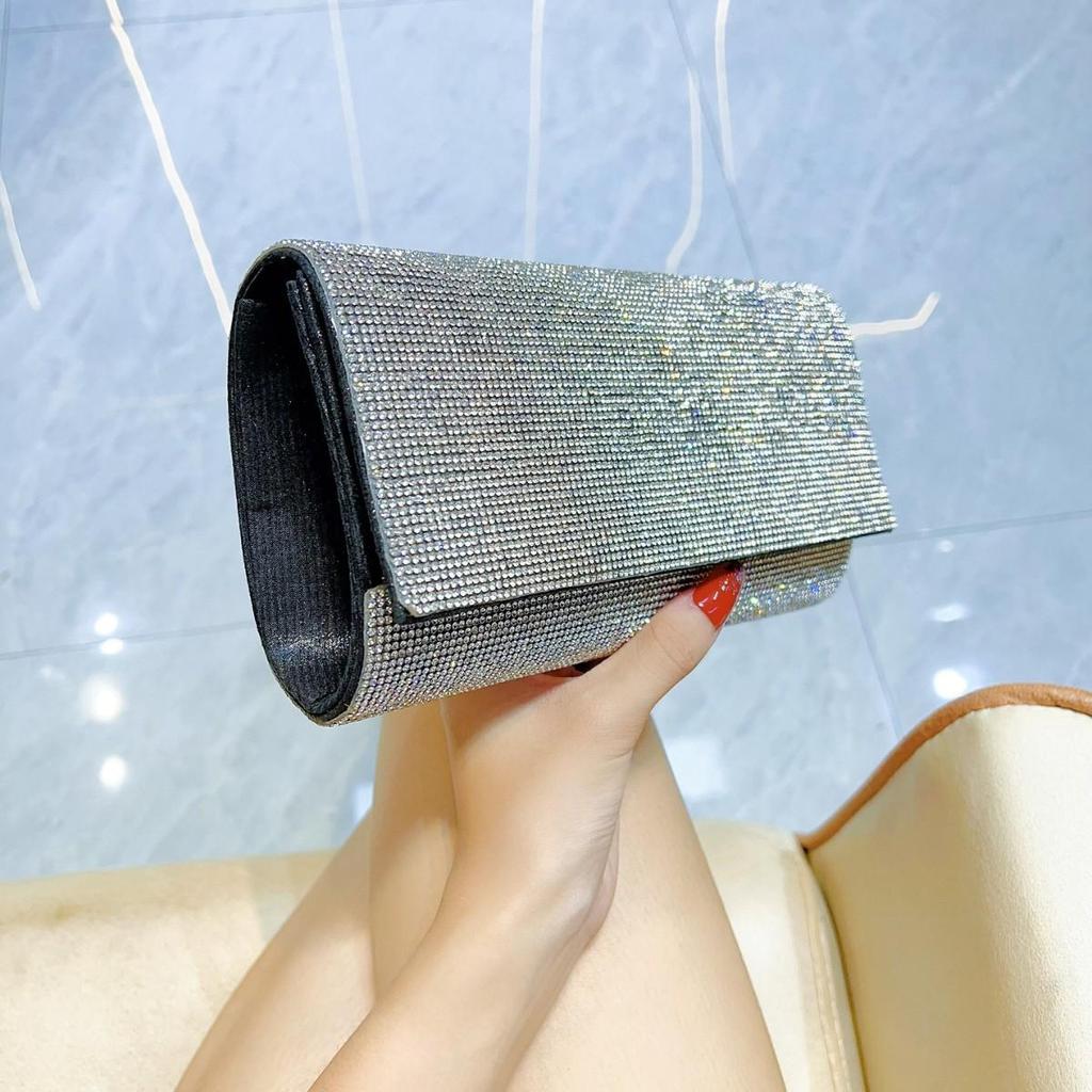 European & American Trend Rhinestone Party Clutch: Black Minimalist Women's Evening Bag