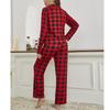 Женский пижамный комплект, классическая рубашка в клетку с длинными рукавами и воротником «Revere», рубашка на пуговицах и брюки, комплект из 2 предметов, пижамный костюм для сна, ночное белье, S-XL, новинка
