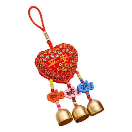 Spring Festival Wind Chimes Sachet Car Pendant Vibrant Color Embroidery Pattern Metal Bell Wind Chimes Hanging Decor