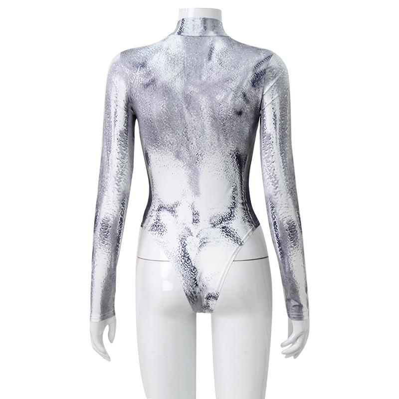 Женский модный принт с черепаховым вырезом, топы с длинными рукавами, боди, комбинезон