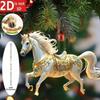 2D Acrylic Horse Car Rearview Mirror Pendant Charm Christmas Tree Ornament Party New Year Hanging Decoration