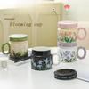Керамическая кружка с крышкой с цветочным принтом, чашка для воды высокой ценности, домашняя кофейная чашка, офисный подарок на день рождения, женский сувенир