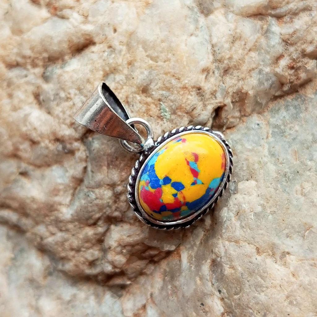 Mosaic Jasper Gemstone 925 Sterling Silver Plated Oval Pendant Jewelry NST-J2H6267