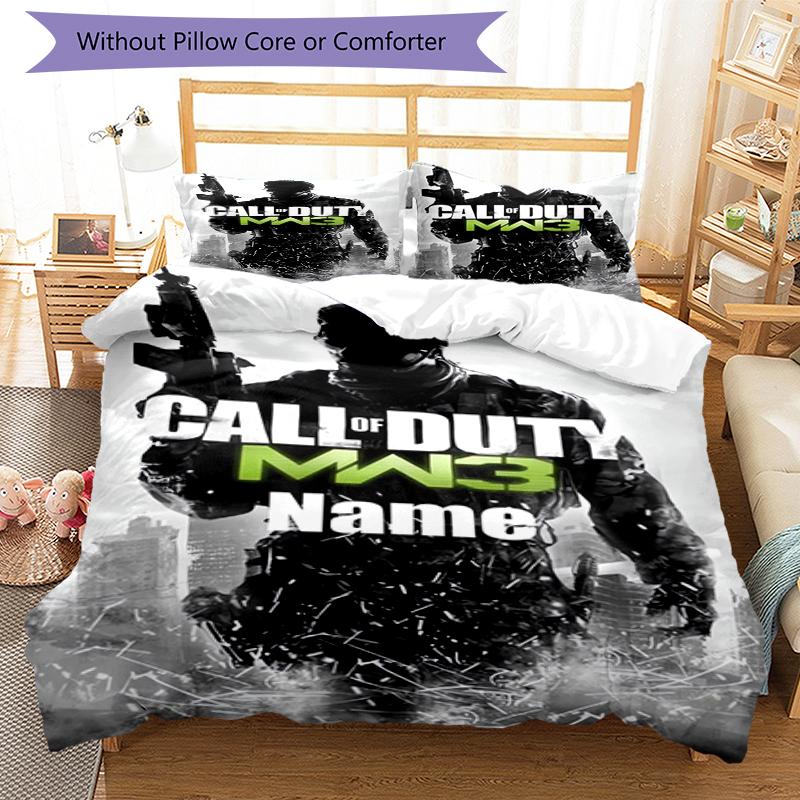 3pcs Custom Name Call of Duty Bedding Set Duvet Cover Closure Includes 1 Duvet Cover & 2 Pillowcases, Soft and Comfortable for All Seasons.