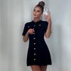 Elegant Knit Mini Dress Women Street Slim High Waist Short Sleeve Rib Sweater Dresses Vacation Bodycon Knitwear Dress