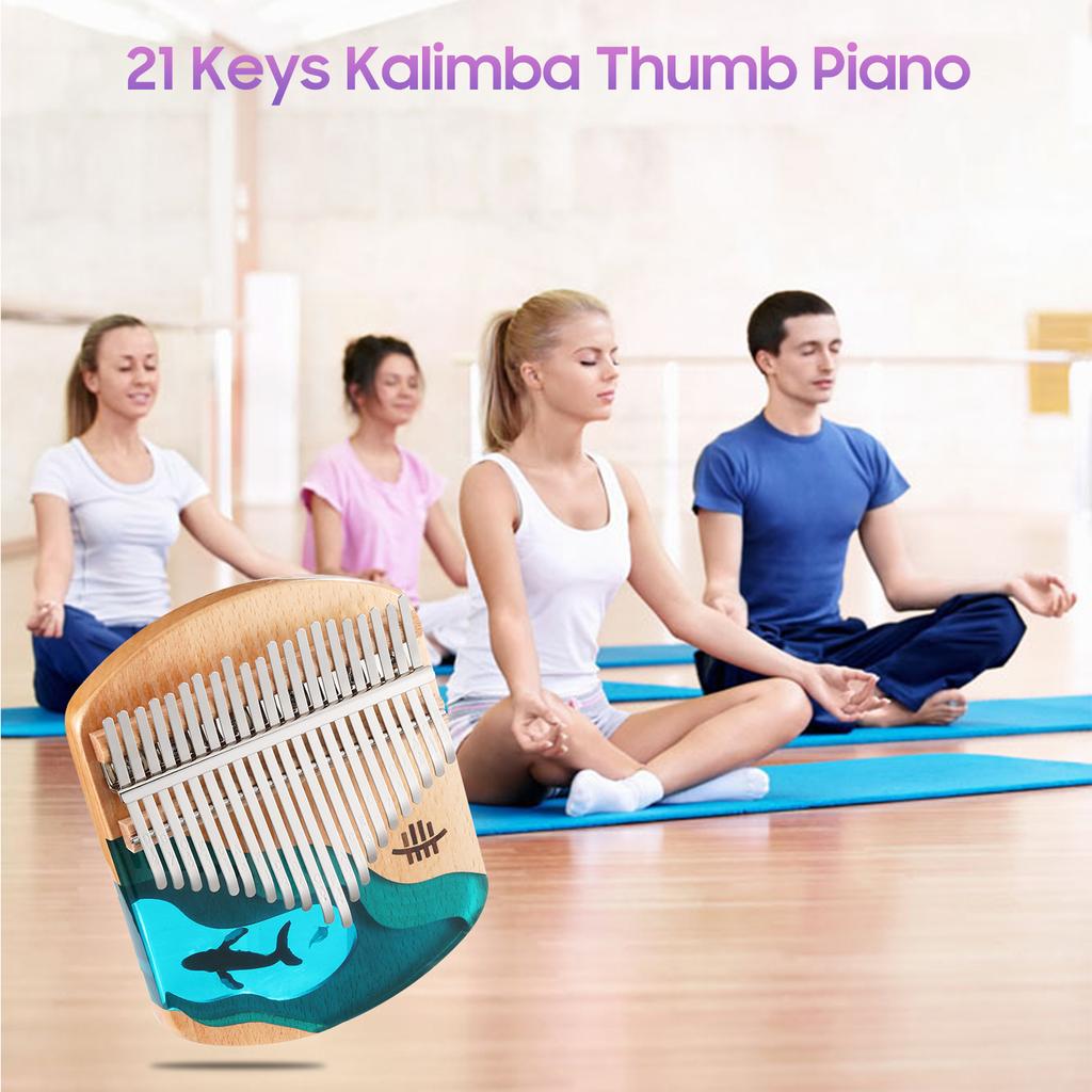 Hluru Kalimba Thumb Piano 21 клавиша Буковое дерево для большого пальца Фортепиано Портативный музыкальный инструмент синий