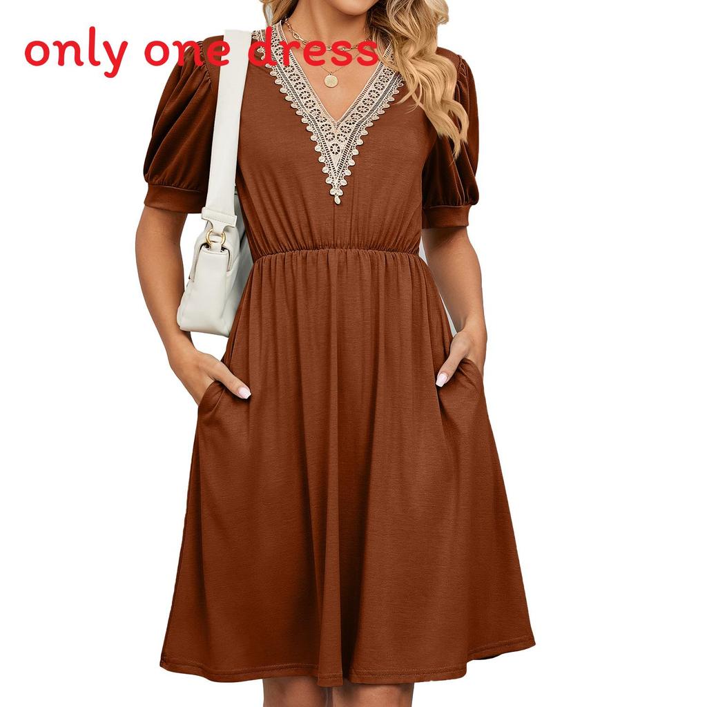 Urban Style Dress With Pockets And V Neck For Spring Casual Wear