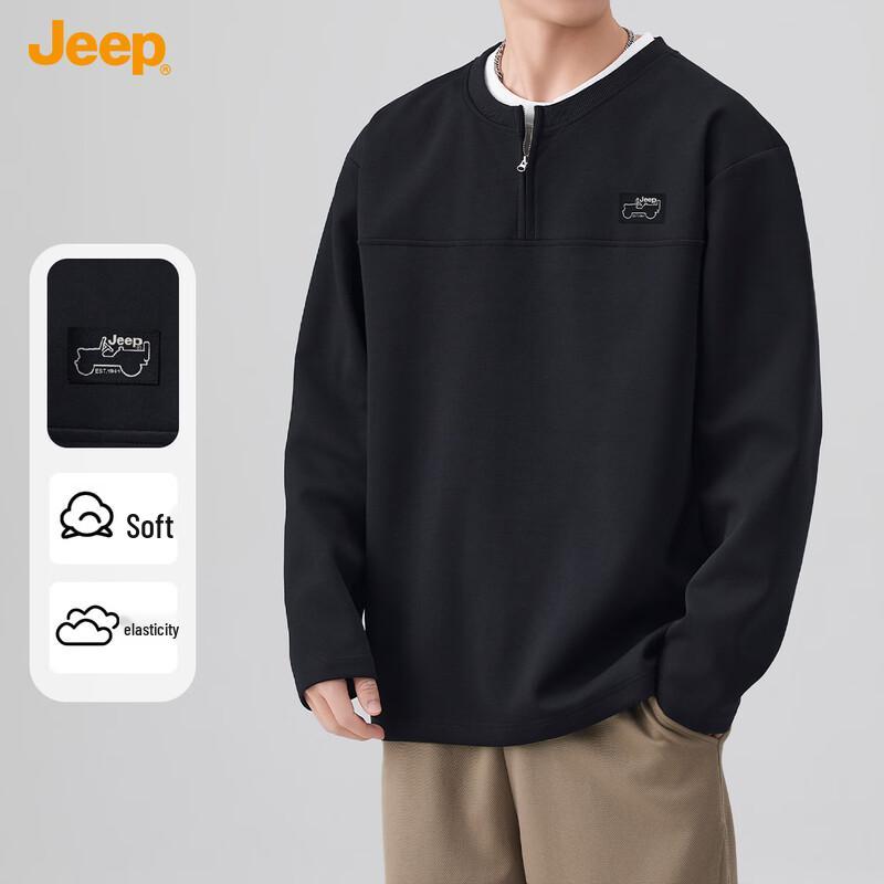 JEEP Men's American Retro Double-Layer Collar Pullover Sweatshirt