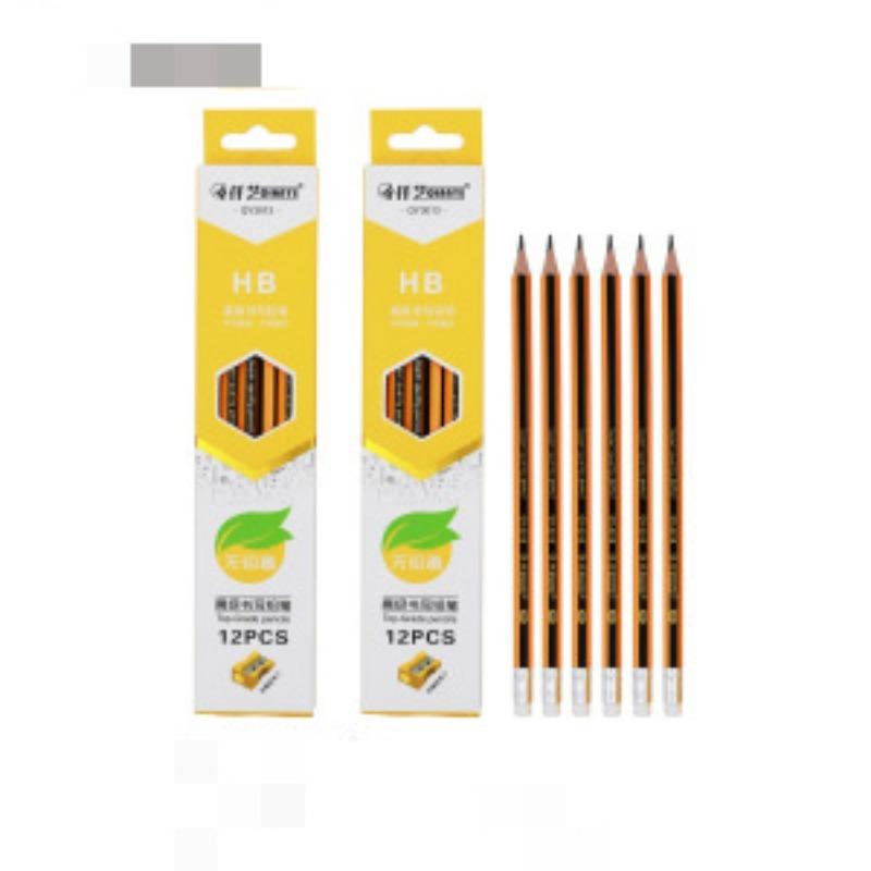 12 шт. карандашей в деревянном корпусе HB с ластиком наверху, 1 шт. пластиковая точилка для подарков на дом и школу