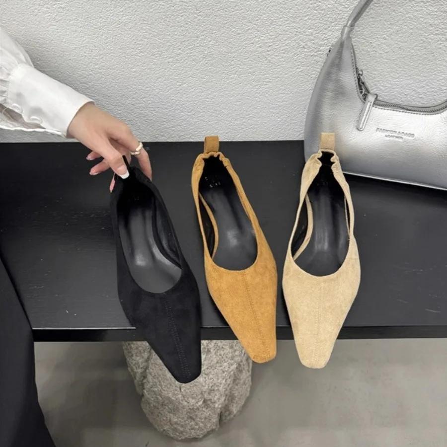 Замшевые женские туфли на низком каблуке с мягкой подошвой, удобная заостренная плоская подошва, одинарный ботинок, эластичные туфли с маленьким квадратным носком