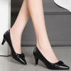 Classy Women's High Heels Fashion Bow Pointed-toe Pumps 5cm Mid Heel Office Lady Slip-on Work Shoes Black White Stiletto Heels