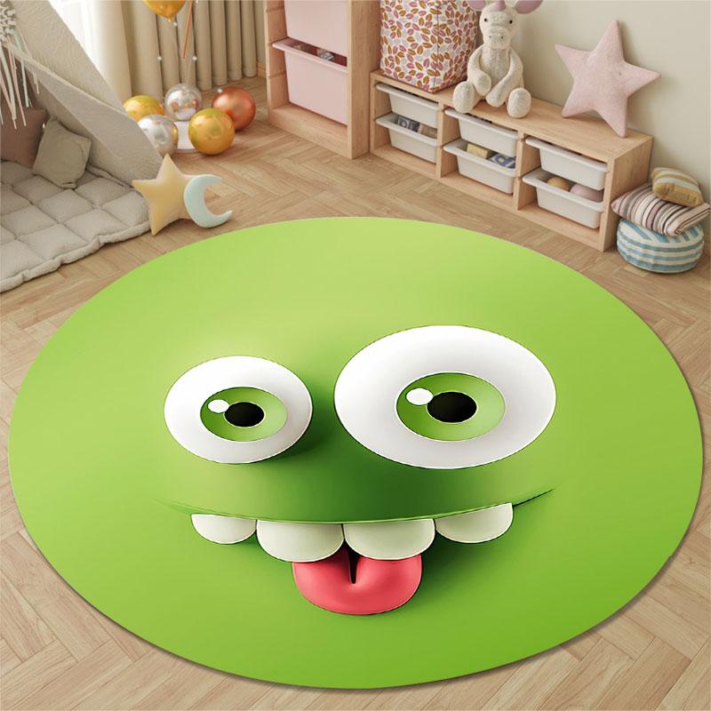 Chic Round Pop Art Multicolor Accent Rug, Non-Slip Floor Mat for Kids Room