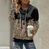 Women's Casual Leopard Print Long Sleeve Pile Collar Double Drawstring Pullover Sweatshirt