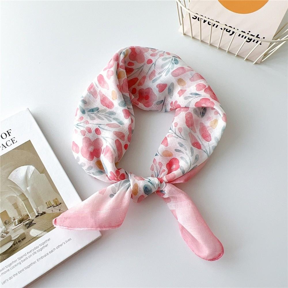 Fashion Floral Print Neckerchief Square Cotton Linen Neck Scarf Decorative Wrap Breathable Sunscreen Head Scarf