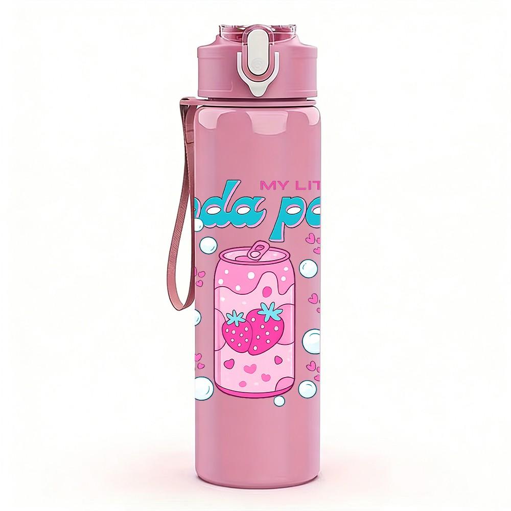 1PC Soda Pop Pink Can Retro Art Print 750ml Color Plastic Sports Water Bottle Leakproof Flip Straw Lid Suitable for Sports Office Home Use