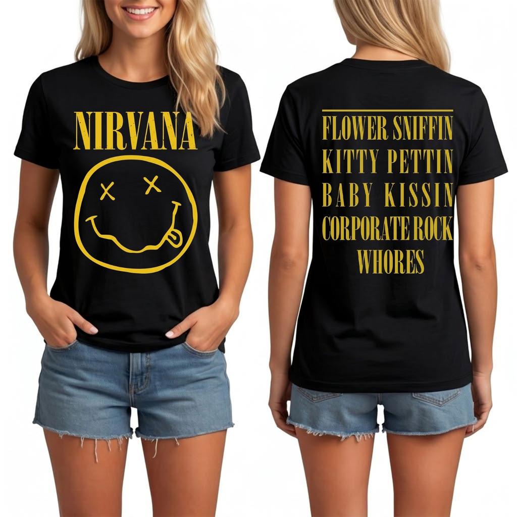 Футболка Nirvana Счастливое Лицо Цветок Официально Лицензированная Унисекс Черная Курт Рок Мерч
