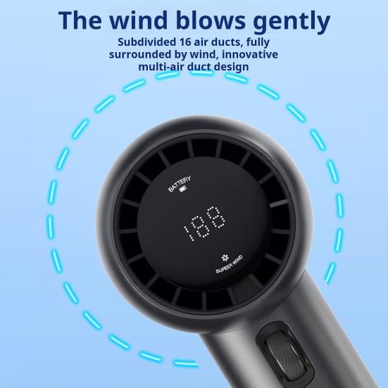 Portable Handheld Fan Adjustable Turbo Mini Fan Digital Display Battery Powered USB Rechargeable Personal Fan