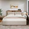 Upholstered Double Bed with USB-C Charging Headboard, Storage Bed Frame Made of Linen, Youth Bed 140x200 with Slatted Frame (With Mattress)