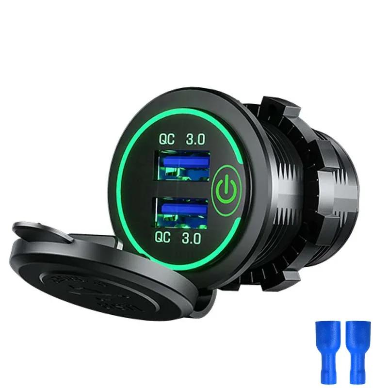 Quick Charge 3.0 Dual USB быстрое автомобильное зарядное устройство розетка аксессуары водонепроницаемый 12V/24V QC3.0 розетка с сенсорным переключателем и светодиодной подсветкой