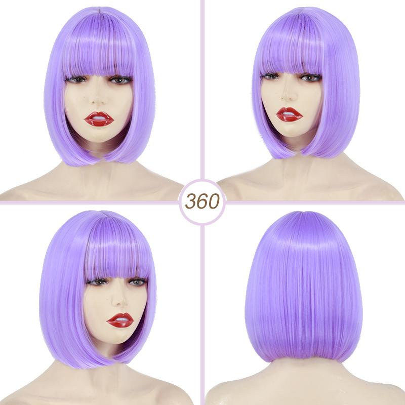 MISSQUEEN Women Cosplay Light Purple Shoulder Length Straight Bob Wig with Bangs Cosplay Purple Short Hair Synthetic Fiber Halloween Wig