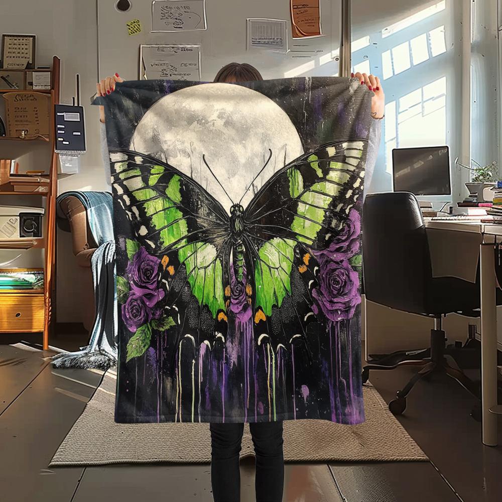 Dark Butterflies Print Flannel Blanket, High quality Comfortable for All Seasons, Home Decor, Warmth and Comfort