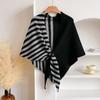 Women's Fashionable Striped Print Knitted Shawl Wool Open Collar Shoulder Top Shawl Scarf