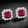 Jewelry Temperament Women'S Earrings, Colorful Treasure Stud Earrings, Imitation Pigeon Blood Ruby Square 7 * 7 Stud Earrings.