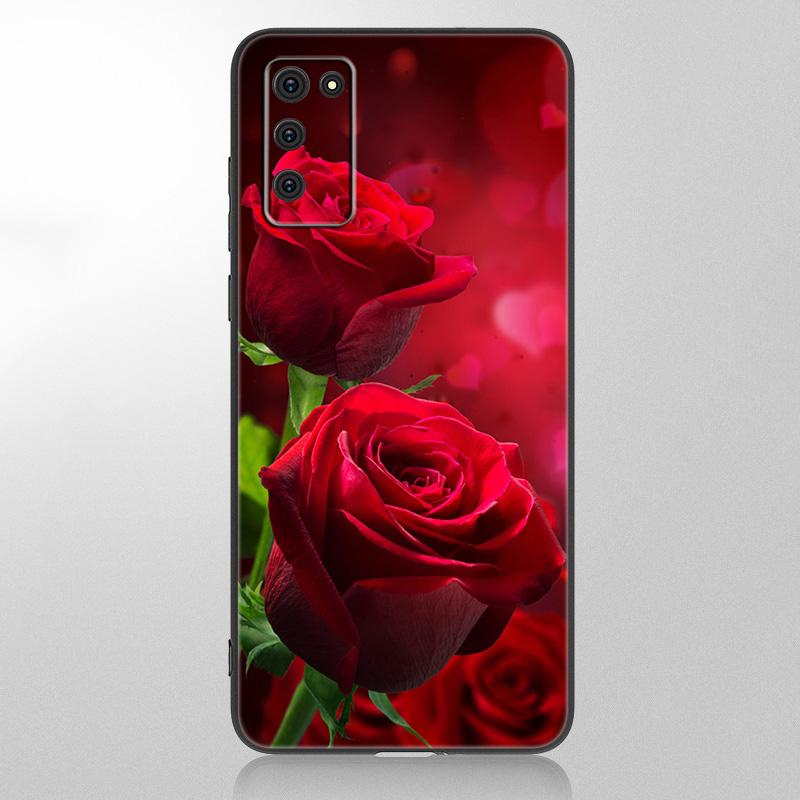 Чехол для телефона с красным цветком розы для Samsung Galaxy A12 A02S A22 A32 A52 A72 A71 A51 A41 A31 A21 A11 A50 A70 A10S A20S, черный чехол