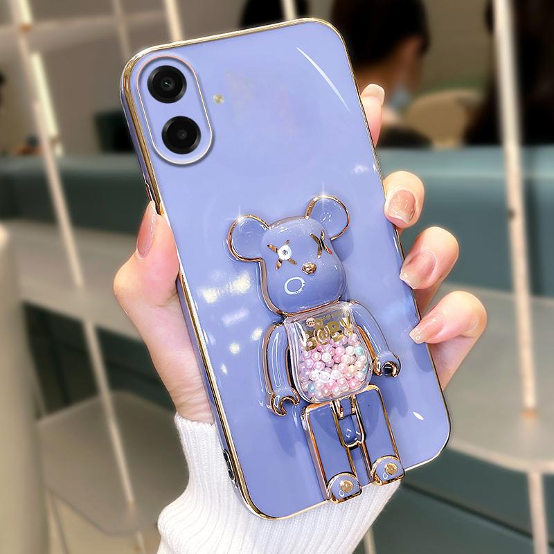 For Samsung Galaxy A07 / A07S / A08 / A18 Case Soft Electroplated Quicksand Hourglass Pellet KWAS Bear silicone shockproof Protector Smooth