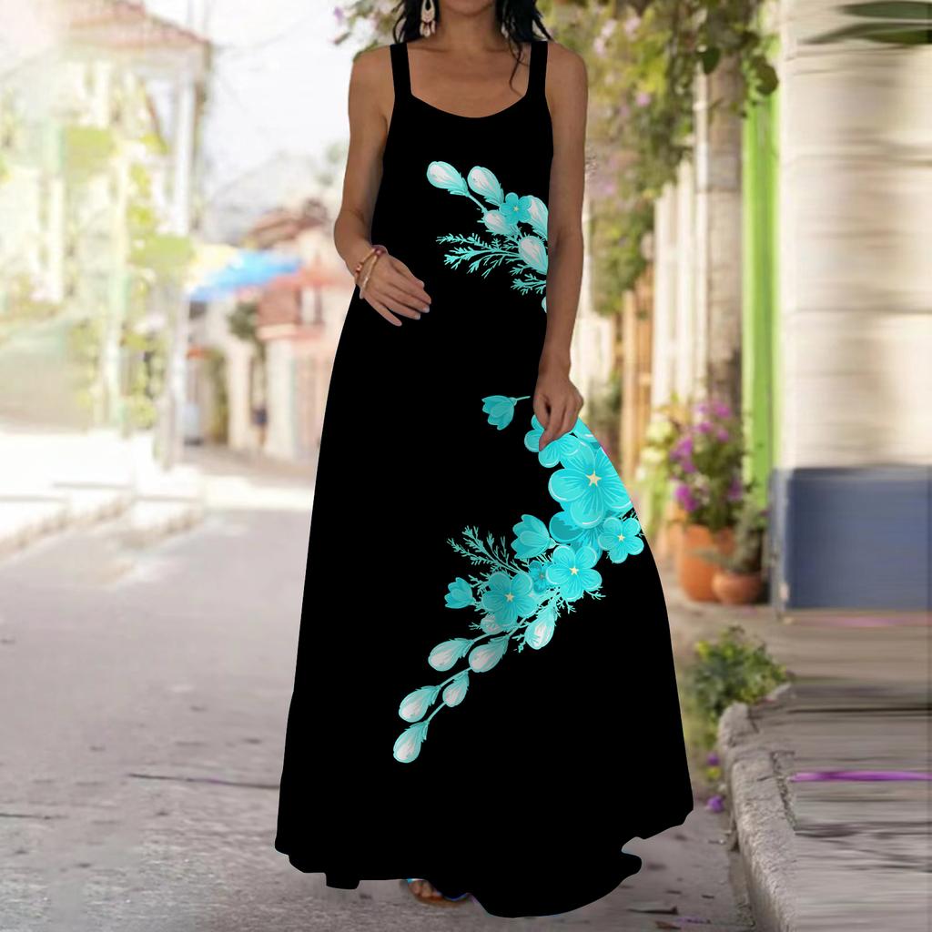 Women's Slip Dress Maxi Long Dress Pink Sparkling Flowers Print Dress Spring & Summer Leisure Vacation