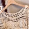 DIMANAF 2025 Новая футболка Женская Вязание Кружево Длинная Пляжная Праздничная Ажурная Летний Базовый Топ Футболка Свободная Одежда