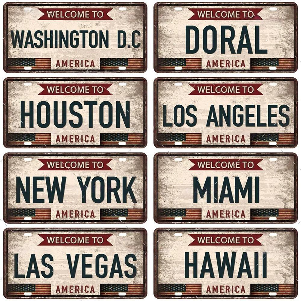 Vintage Berlin Madrid New York Paris Country City Style Plate Metal Sign Plaque Tin Sign Man Cave Bar Club Poster Decoration