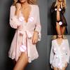 Sexy Women Long Sleeve Open Front Lace Bathrobe Briefs Sleepwear Erotic Underwear