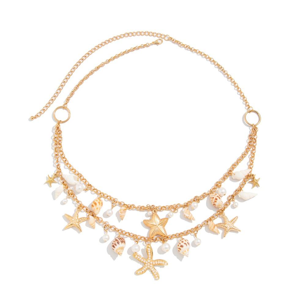 Bohemian Shell Starfish Waist Chain Imitation Pearl Bikini Body Chain  Dress Accessories