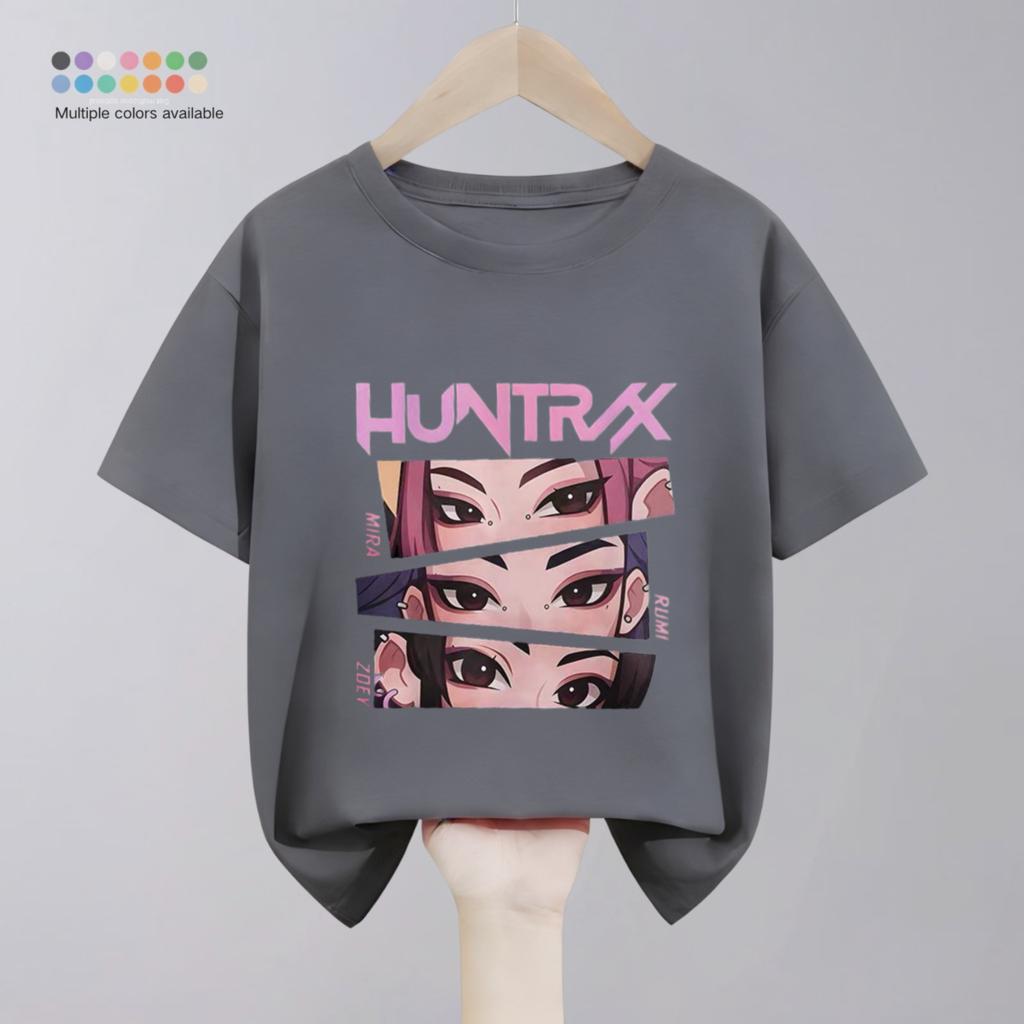 Летняя новая модная детская футболка с принтом мультяшной группы Hunter для девочек, короткий рукав, круглый вырез