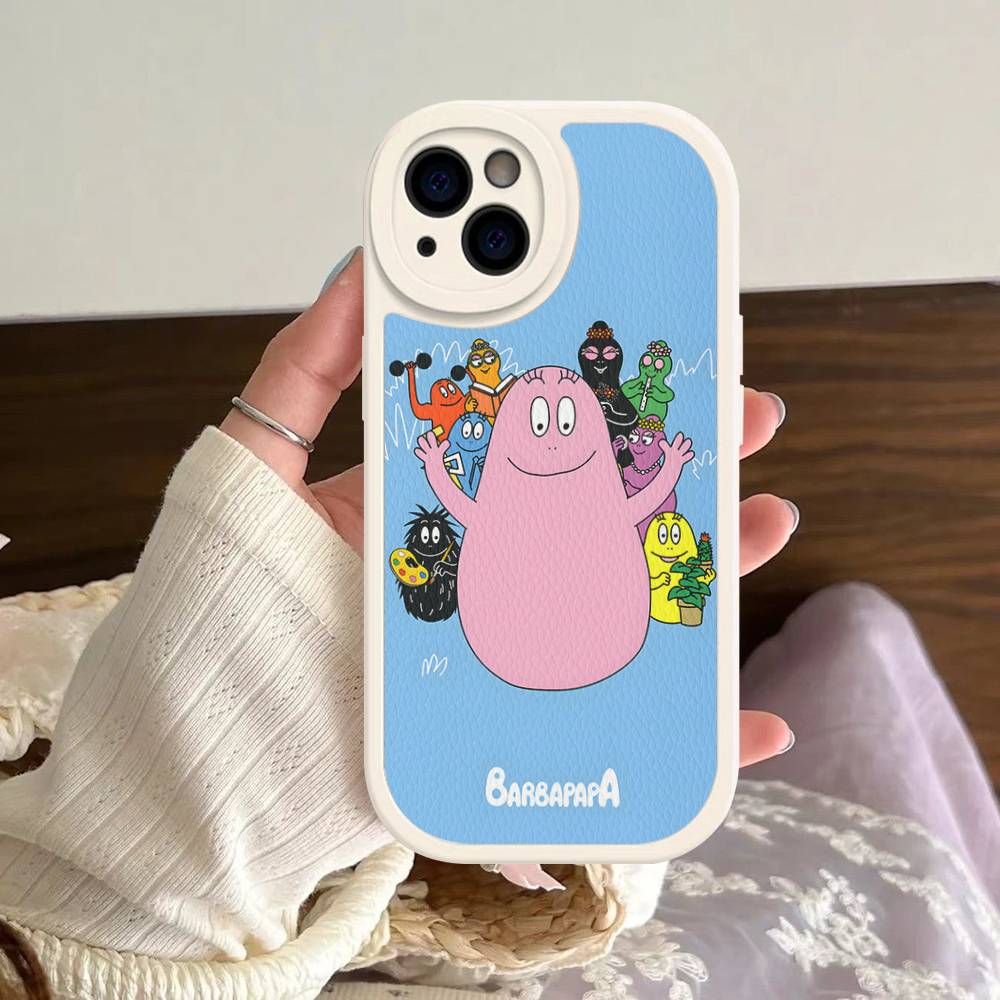 Cartoon Barbapapa Phone Case For IPhone 16 15 14 13 12 11 Pro Max Plus Leather Soft Cover