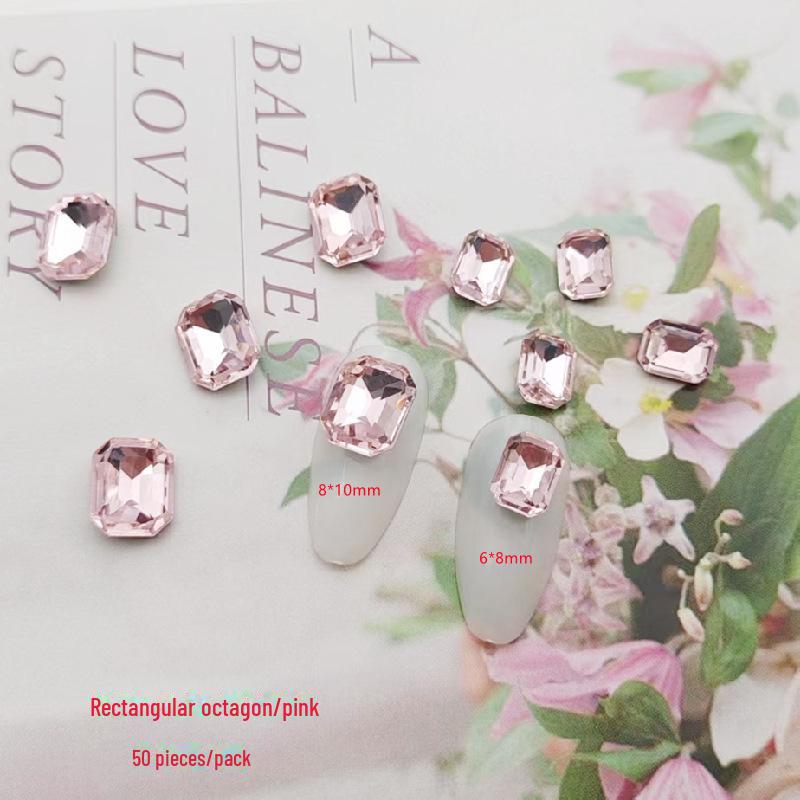 Прямоугольные восьмиугольные наклейки для дизайна ногтей - хрустальные стеклянные бриллианты и цветные сахарные камни